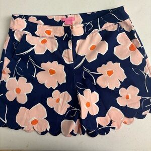 Size 12 Isaac Mizrahi Navy and Pink Floral High Waist Shorts preppy
